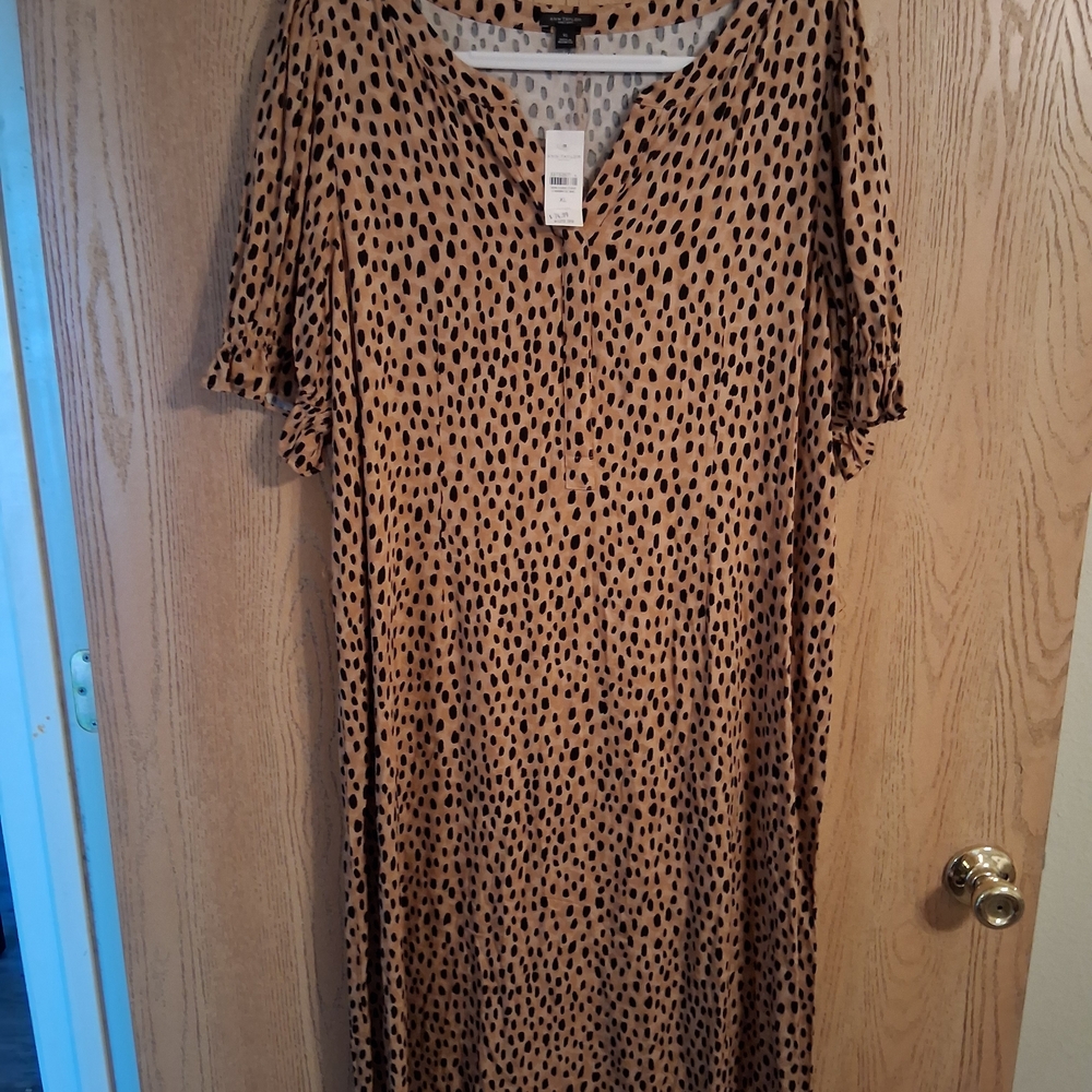 Ann Taylor Spotted Tan and Black Maxi Dress New No Belt